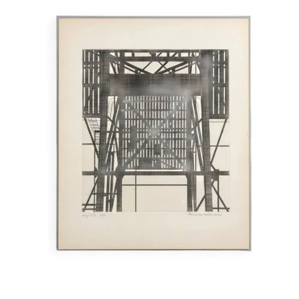 Lithographie Rasmus Nellemann signée 1976 structure industrielle