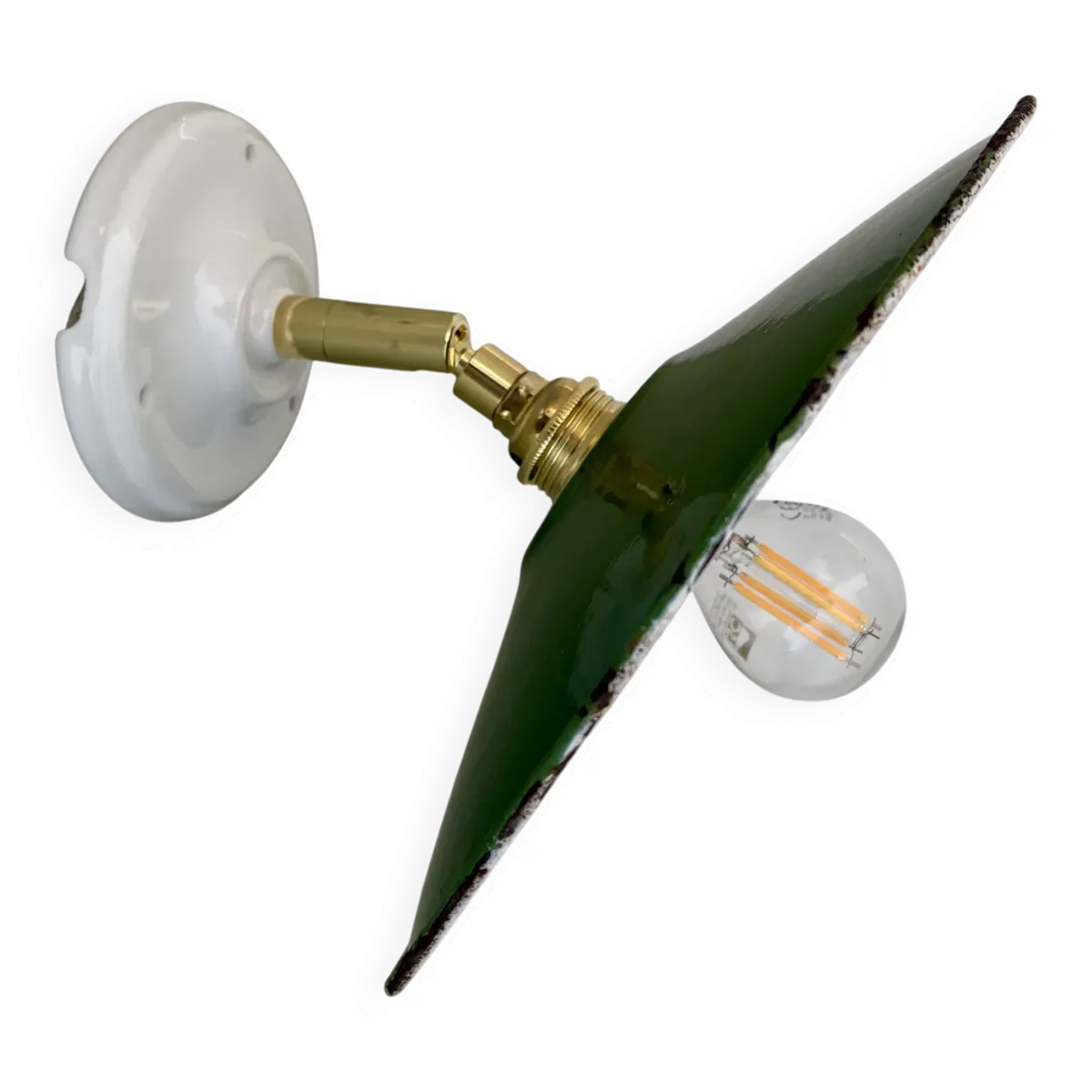 Applique abat-jour vintage en tôle émaillée verte et blanche