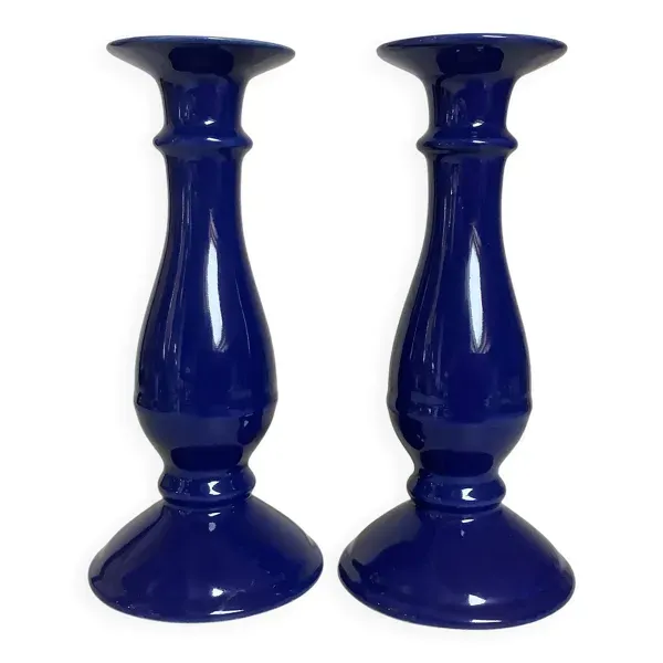 Paire de bougeoirs bleus