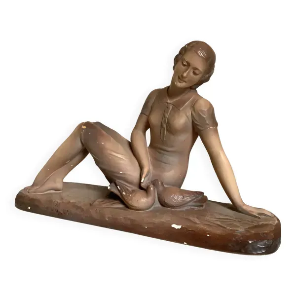 Statue la femme aux oiseaux signée art déco