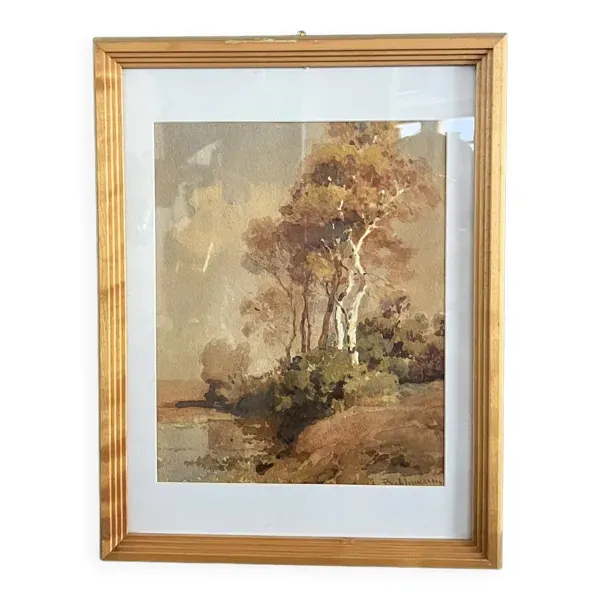 Aquarelle paysage fin XIXème, Bakhuijzen van de sande