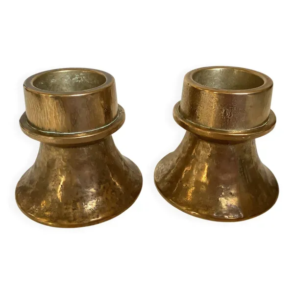 Paire de bougeoirs bronze pied tulipe