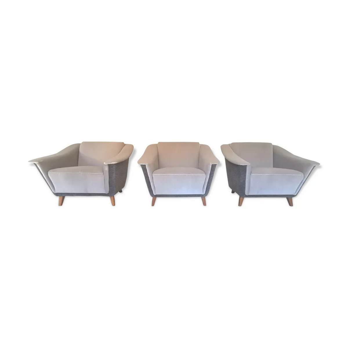 Trio de fauteuils club années 50 gris