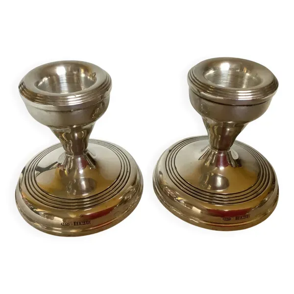 Paire petits bougeoirs en argent avec poinçons