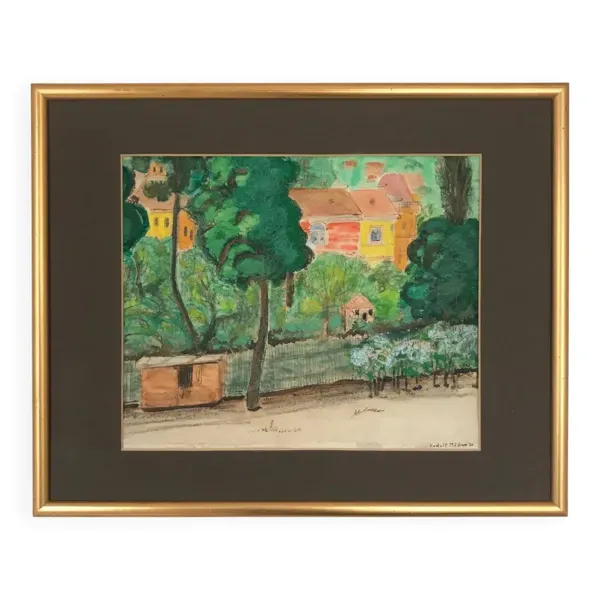 Rudolf möller 1881-1967.les maisons,1930.gouache.sbd.30x40.cadre