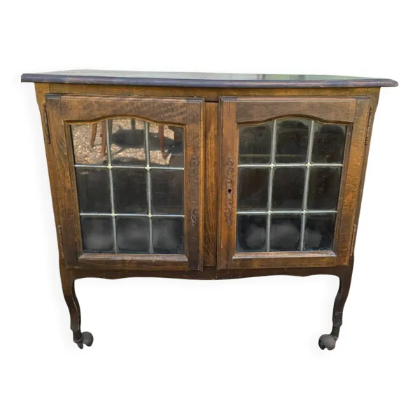 Buffet vitré Art nouveau en chêne et verre plombé