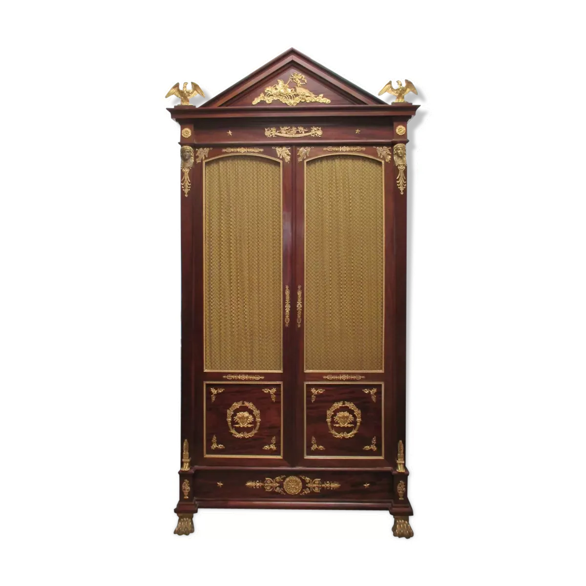 Bibliothèque acajou de Cuba Scd empire ornée 50 bronzes dorés