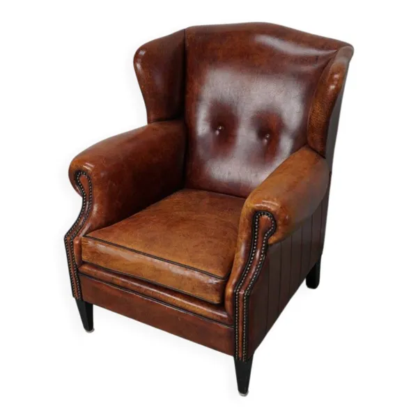 Fauteuil club néerlandais vintage en cuir cognac, années 1970