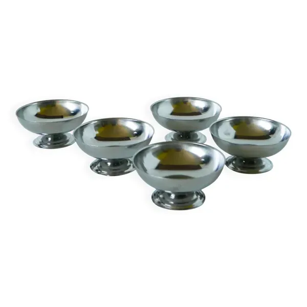 Lot de 5 coupes à glace en inox, pieds large, Design, 1970 - 4.2 X 9 cm
