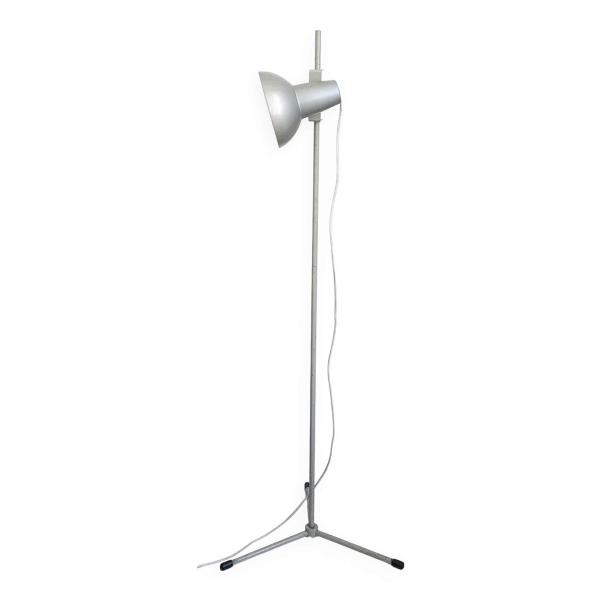Lampadaire trépied vintage en métal gris, style atelier réglable