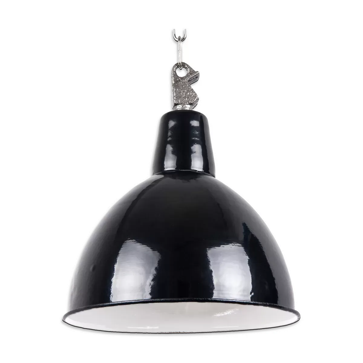 Lampe industrielle en émail de Pologne, couleur noire, 1960