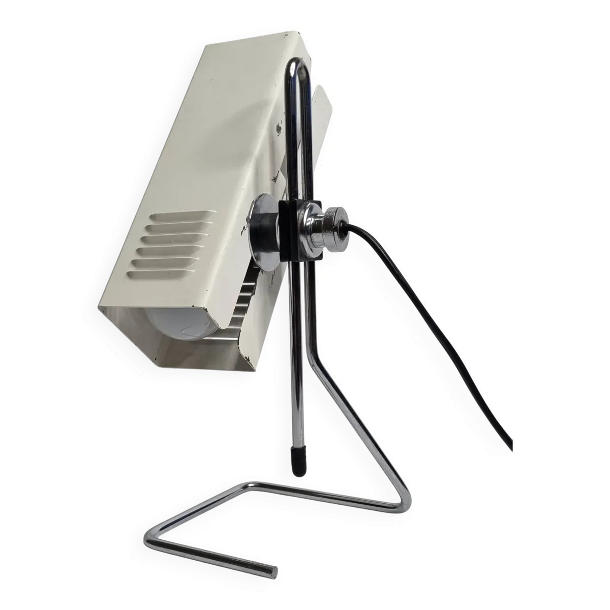 Lampe de table orientable en métal laqué blanc et chrome, années 70