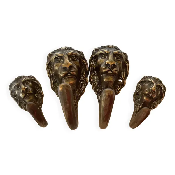 4 patères lions en laiton