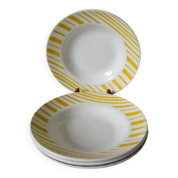 Lot de 4 creuses digoin sarreguemines rayures jaunes 1950