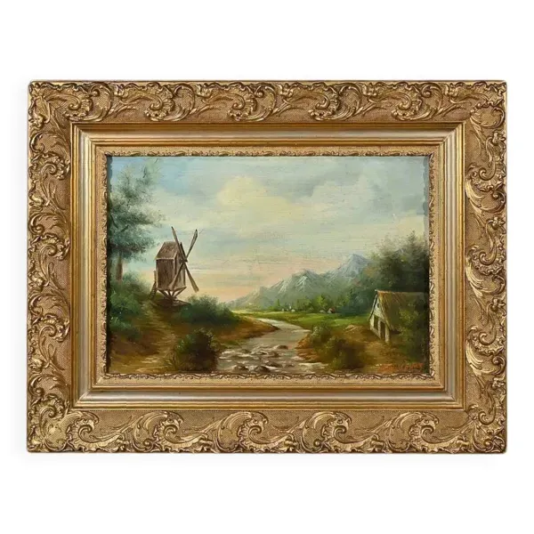 Huile sur Toile « Le Moulin » de N. Okolowicz – Début XXe