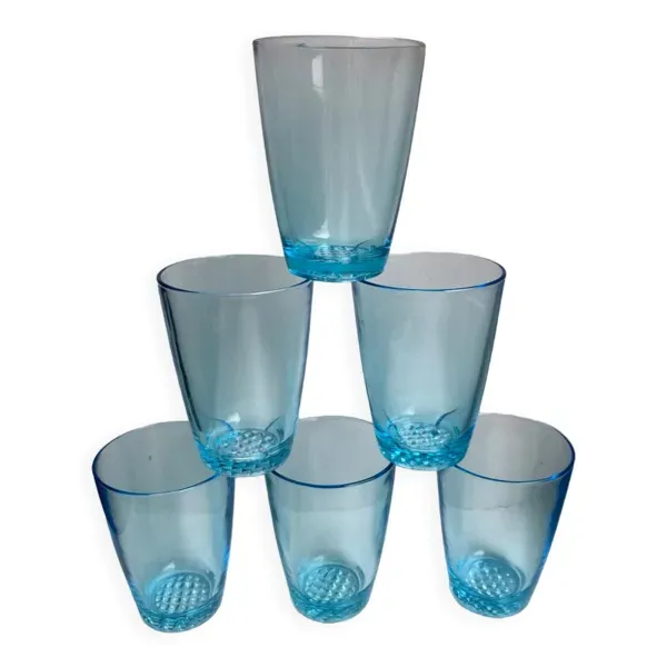 Lot de 6 verres à eau made in france en verre bleu années 70