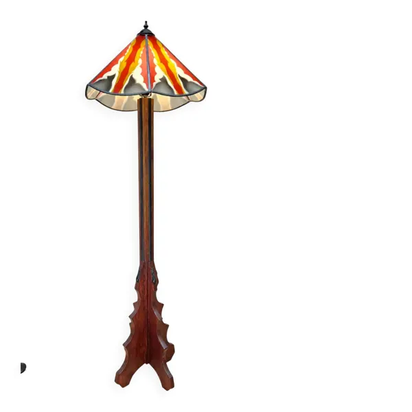 Lampe de sol Art Déco de l'École d'Amsterdam en vitrail