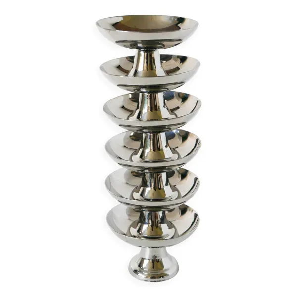 Ensemble de 6 coupes en inox pieds haut et large, Design, 1970