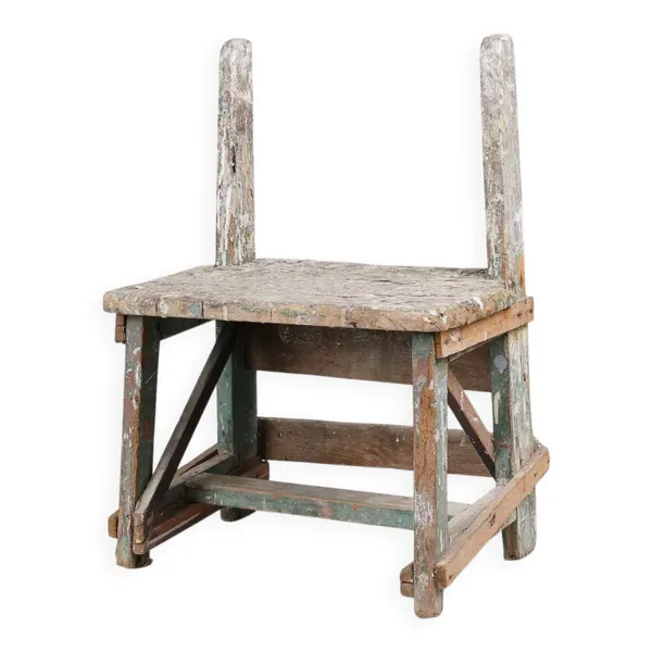 Tabouret industriel rustique avec patine, France, années 1900