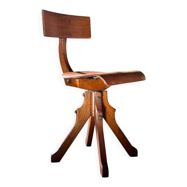 Chaise industrielle en bois des années 1920