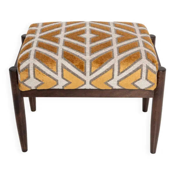 Tabouret vintage en velours jaune-gris à motif du milieu du siècle, Edmund Homa, 1960s