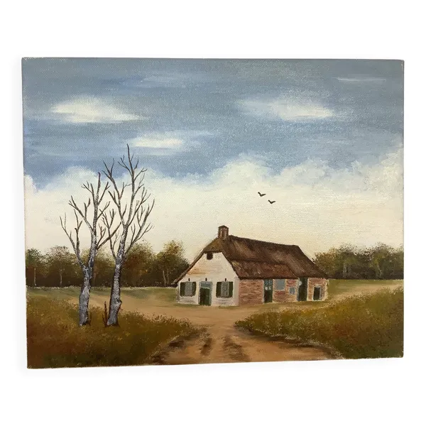 Petit tableau paysage de campagne huile sur toile