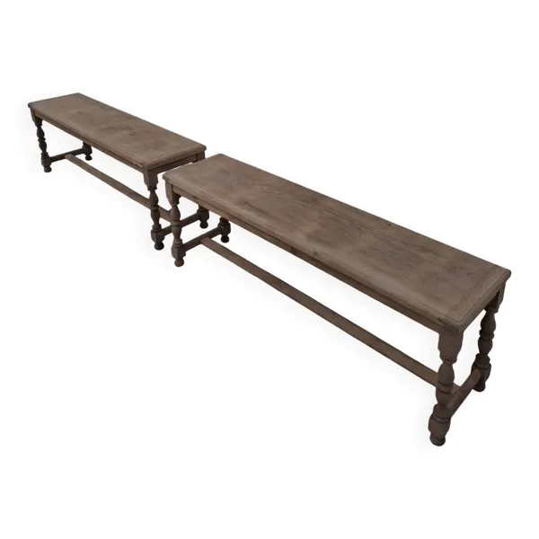 Paire de bancs de ferme rustique ancien entièrement Aérogommer