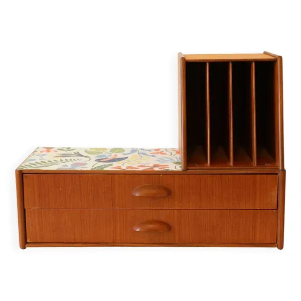 Console, étagère à poser ou murale scandinave en teck et papier motif Josef Frank