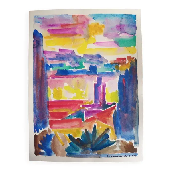 pierre Lacroux (1909- 1993) Gouache sur papier 24 x 32 cm - de 1989 - (299)