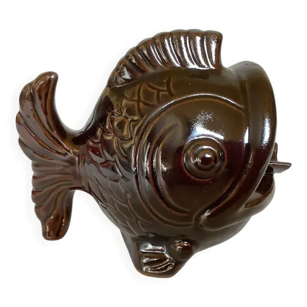 Cendrier poisson céramique marron