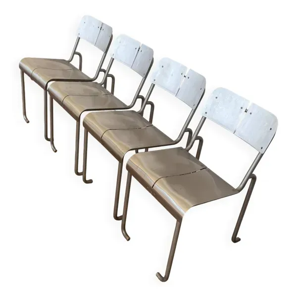 Chaises Architecturales Postmodernes en Acier Inoxydable, France, 1980