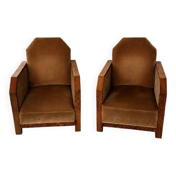 Paire de fauteuils club art déco rénovés – élégance intemporelle et rareté