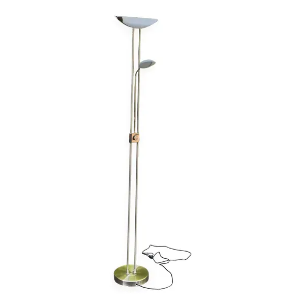 Lampadaire Dunakeszi vintage double en acier chromé avec liseuse