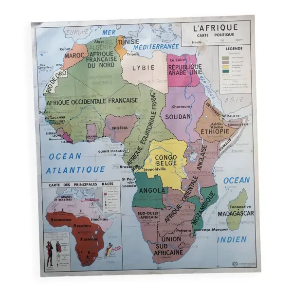 CARTE SCOLAIRE vintage MDI : AFRIQUE-AMERIQUE DU SUD.