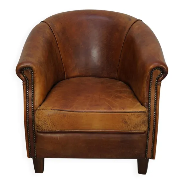 Fauteuil club néerlandais vintage en cuir cognac
