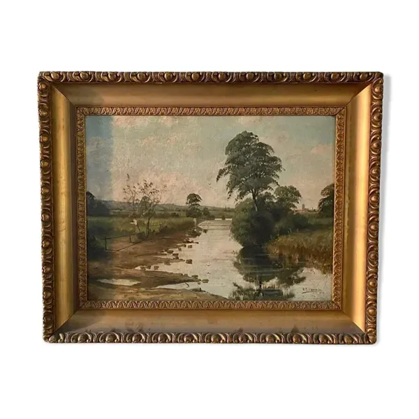 Paysage de campagne huile sur toile de l'école française 20ème siècle