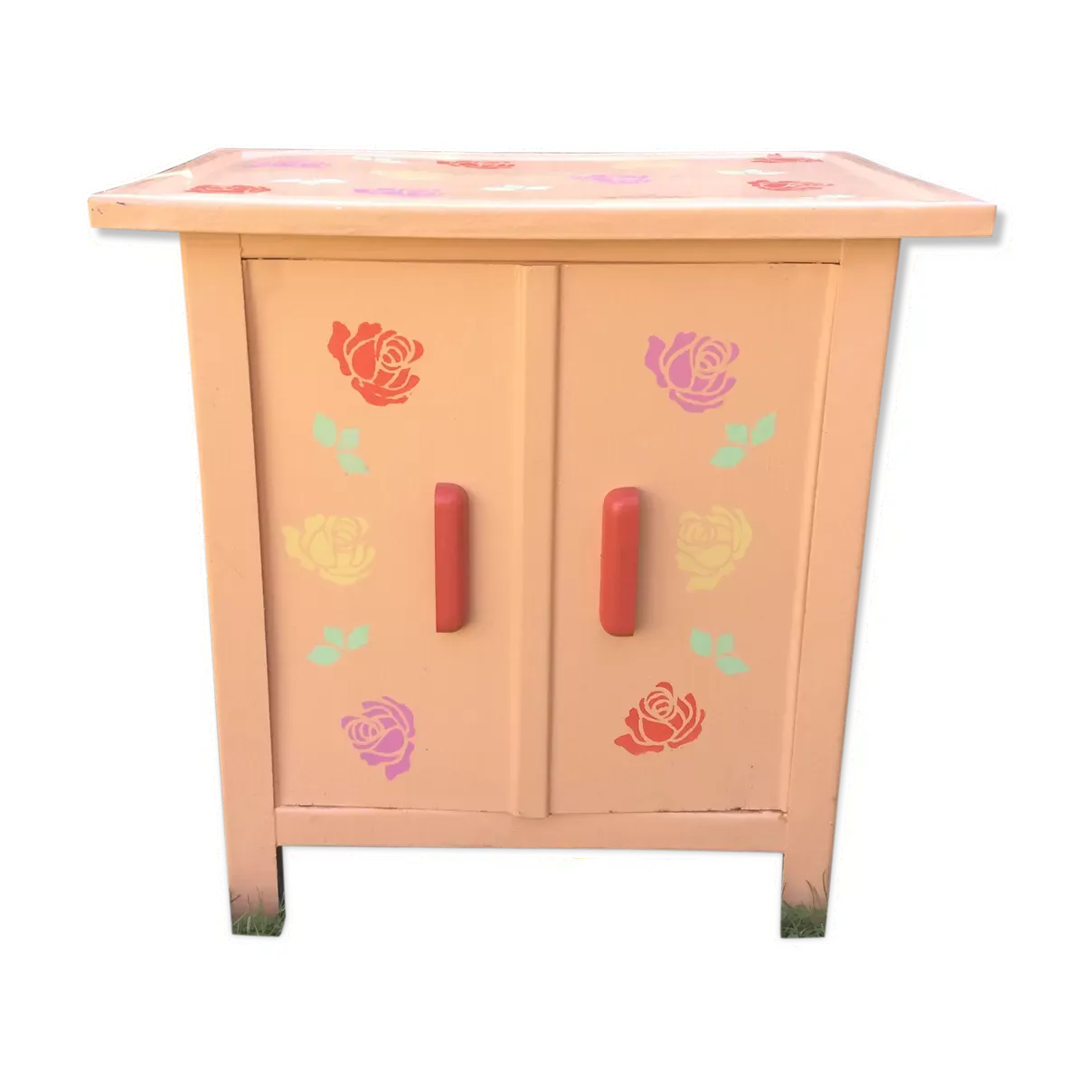 Buffet vintage à 2 portes en tôle peint