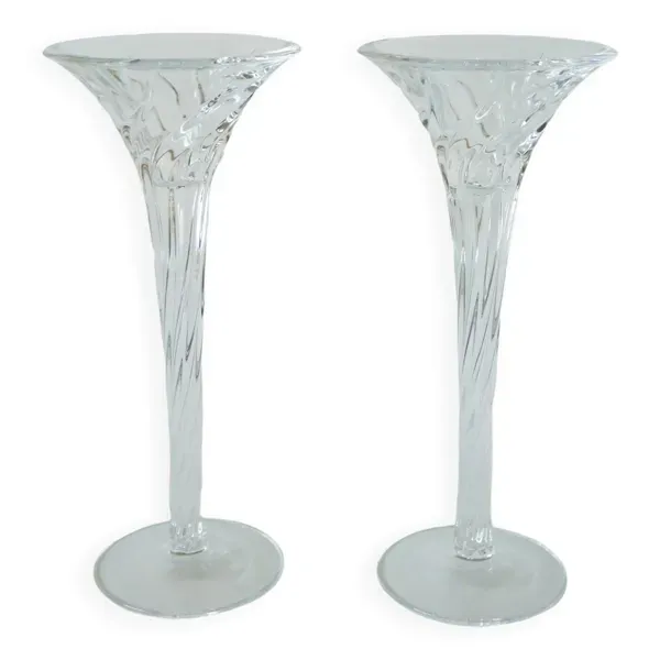 Paire de bougeoirs en cristal Swirl signés J&G Durand, 1950
