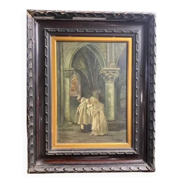Toile de 1925, moines dans une église