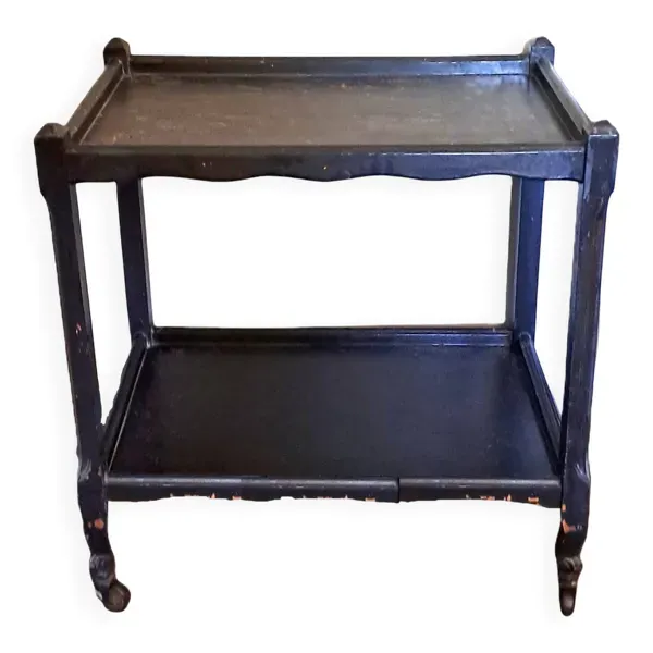Desserte, table à roulettes, table d'appoint 1950  bois massif teinté noir
