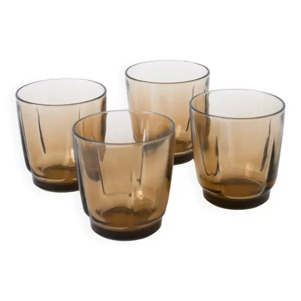 Lot de 4 verres à eau en verre fumé Duralex, 1970