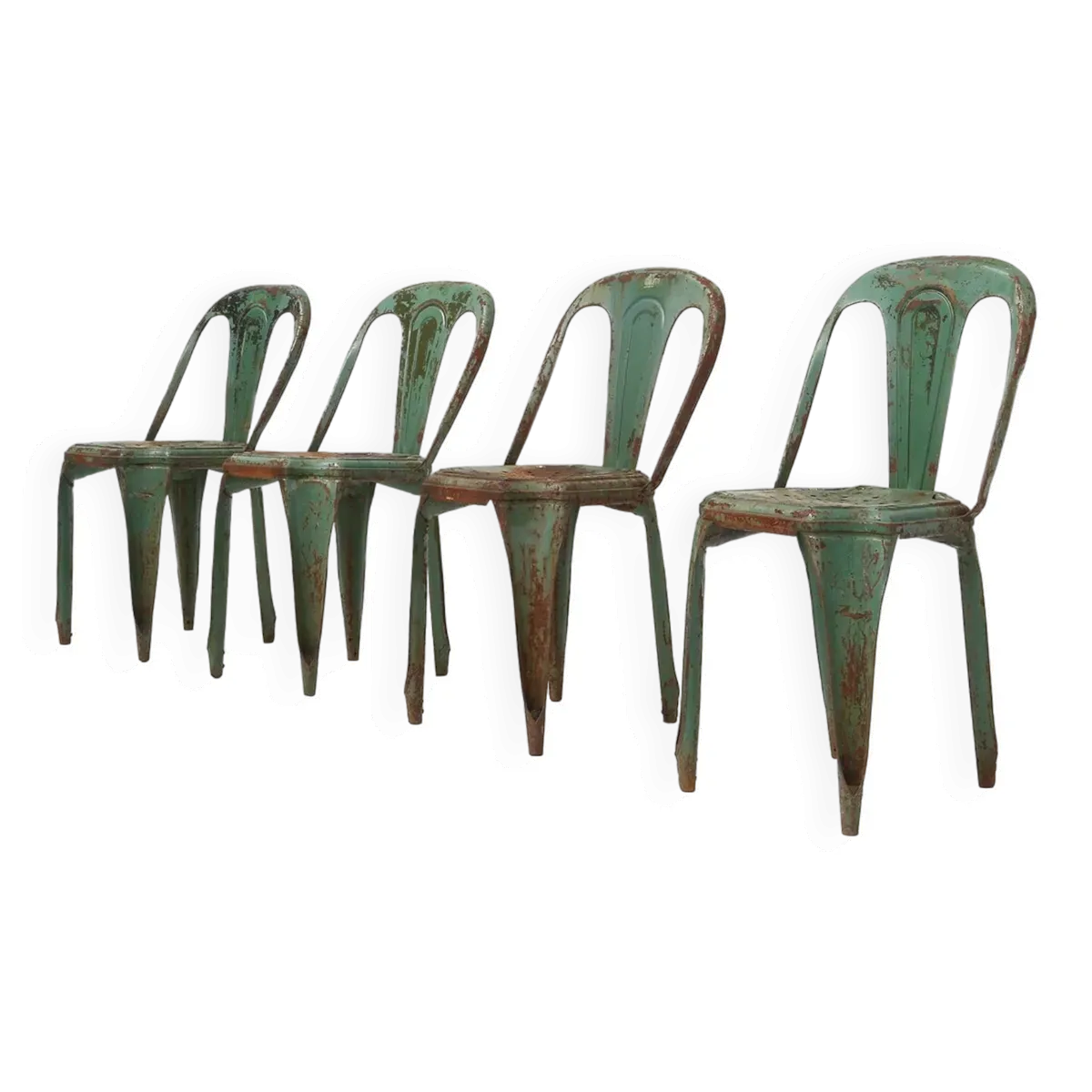 Lot de 4 chaises vertes vintage modèle A de Tolix, France, années 1950