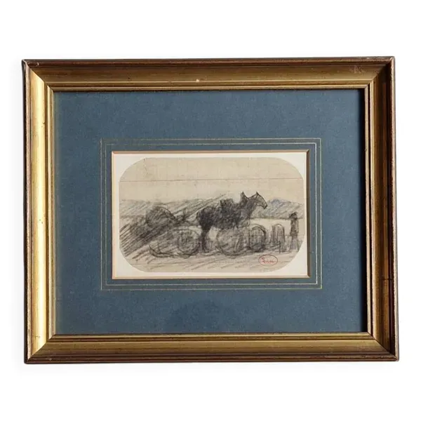 Maximilien Luce (1858-1941) - Dessin au fusain, pierre noire - Cheval