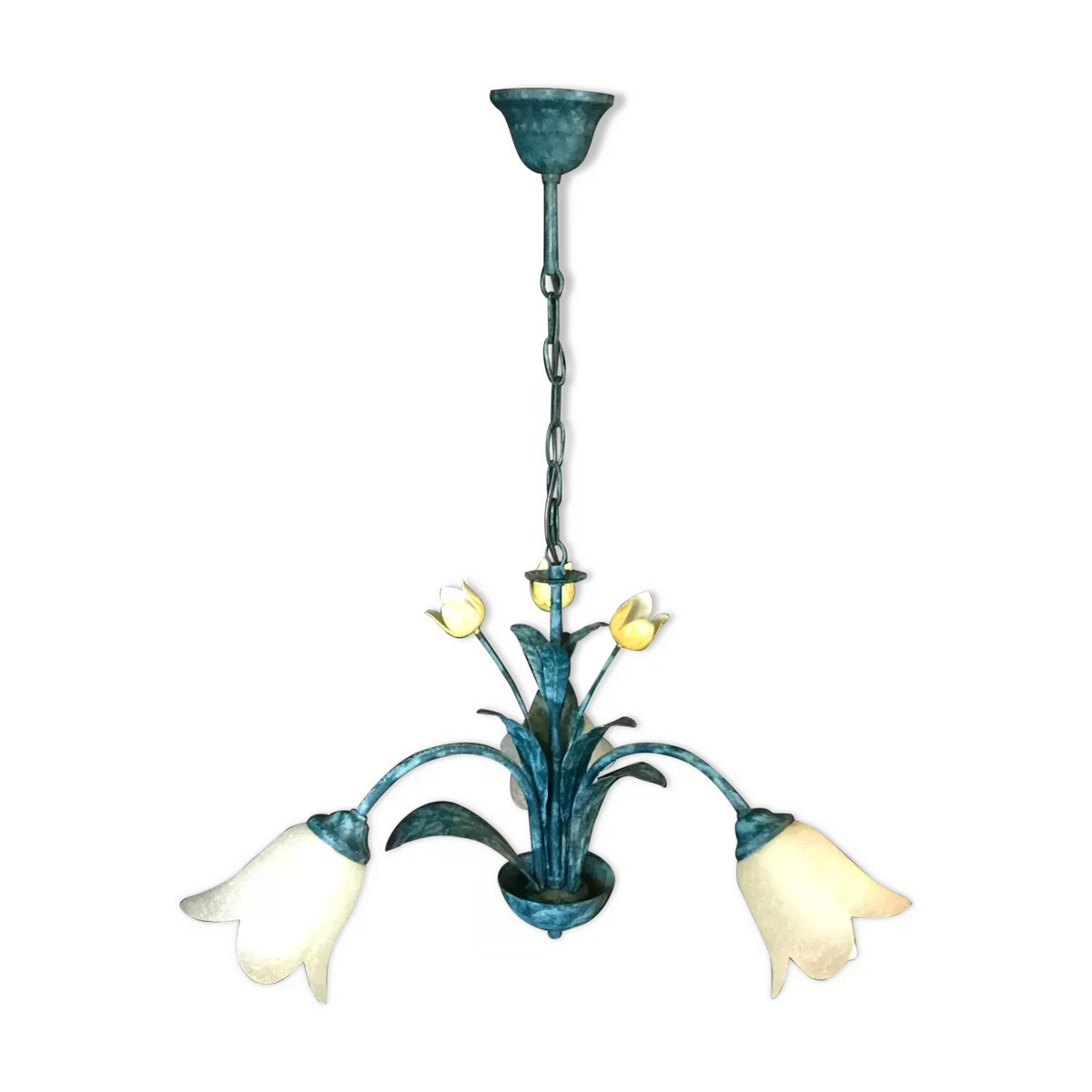 Lustre 3 lumières bleu à fleurs