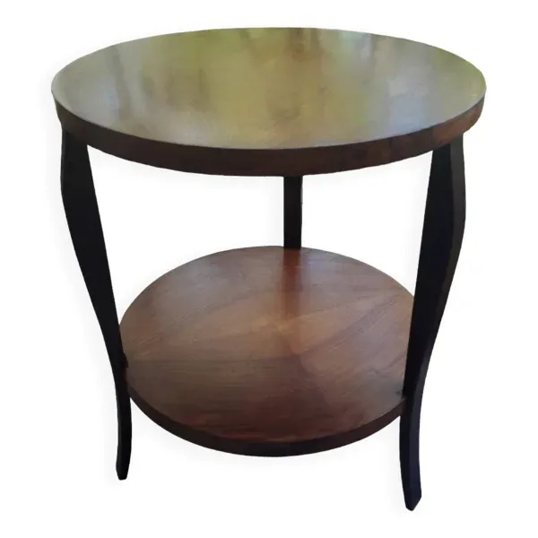 Table basse ronde en bois massif 1970 à double plateau