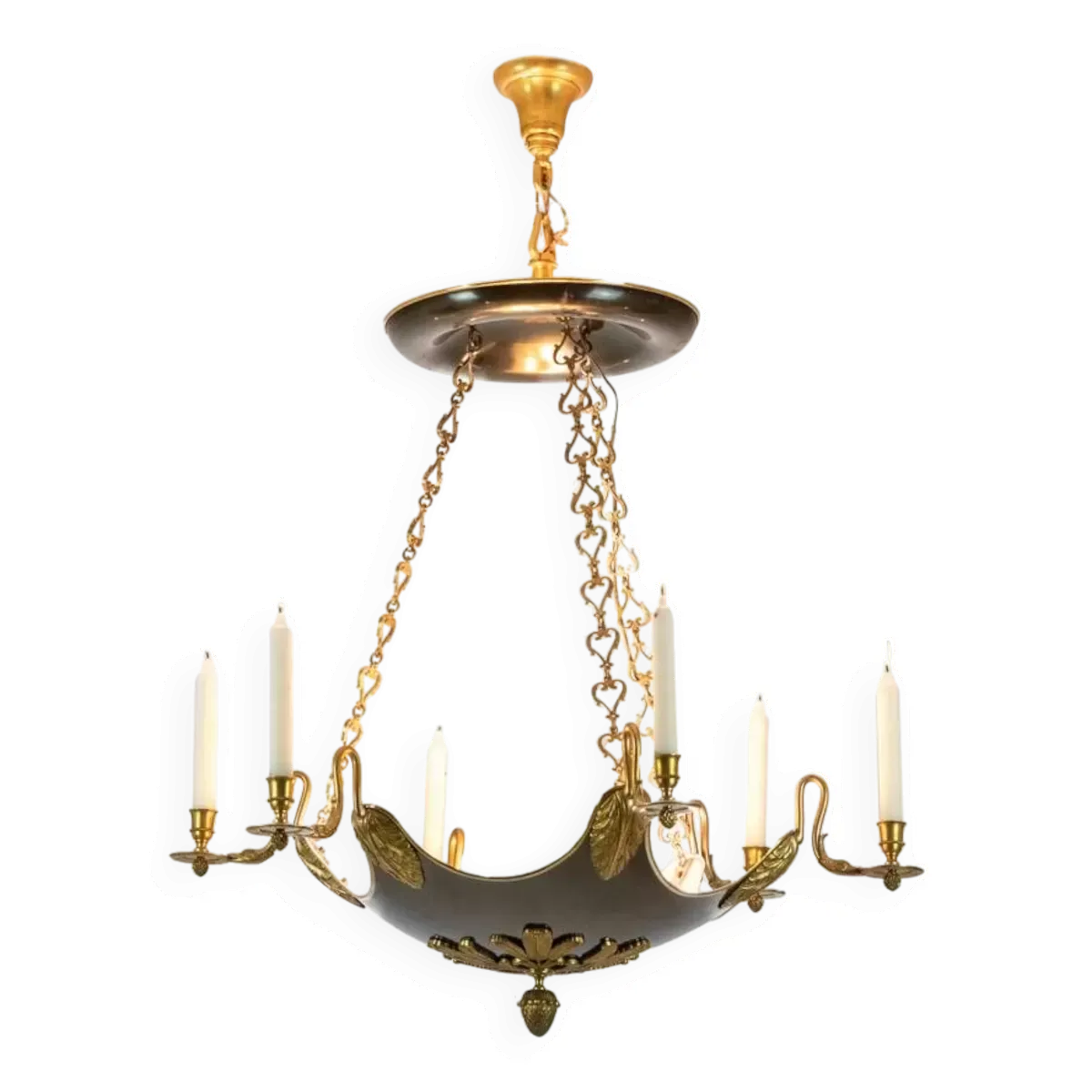 Maison Baguès. Lustre de style Empire en bronze doré. Années 1950.