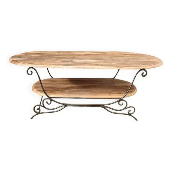 Table de caractère acacia et fer forgé