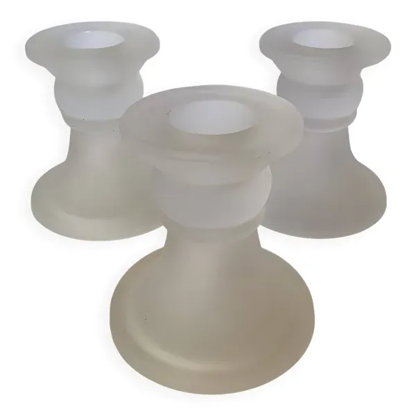 Trio de petits bougeoirs en verre dépoli