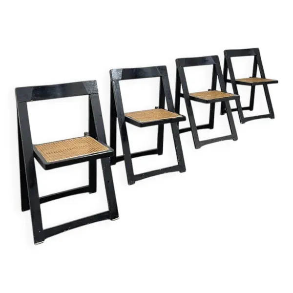 4 chaises vintage pliantes en bois et cannage