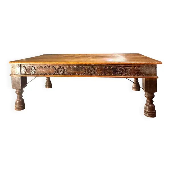 Large 19th-Century Indian Teak Low Table, Rajasthan